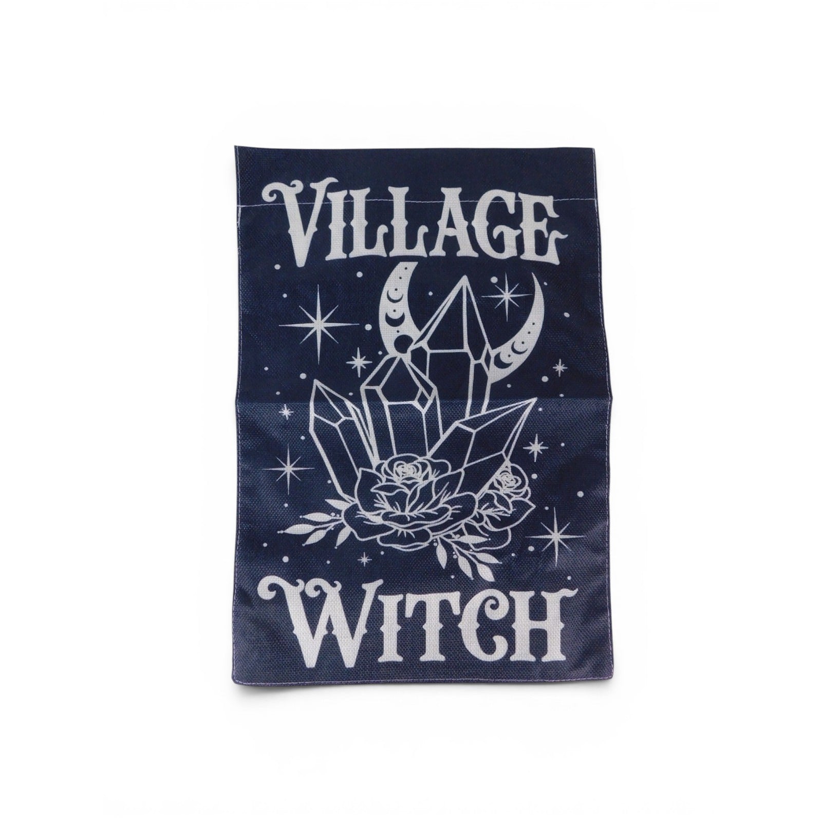 Village Witch Black Garden Flag 18x12 Moon Crystals Roses Gothic Witchy Decor