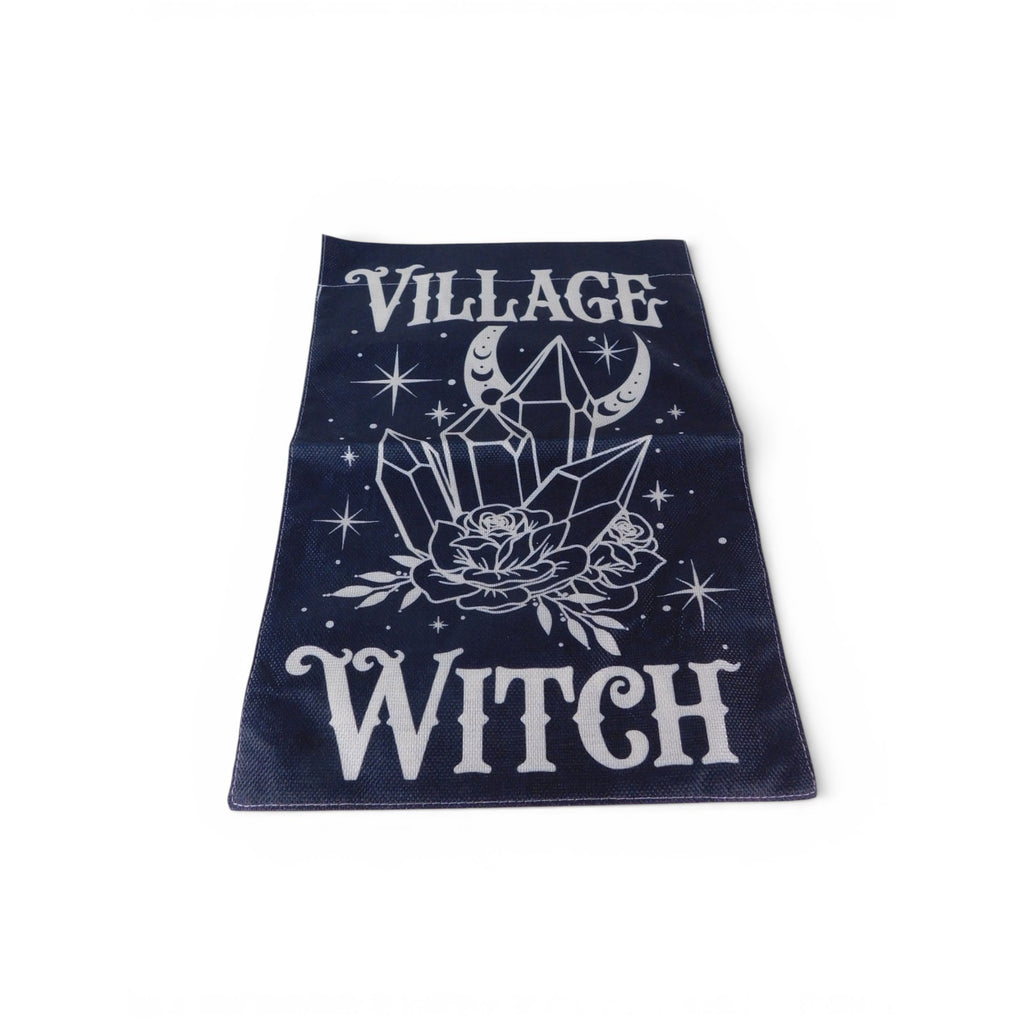 Village Witch Black Garden Flag 18x12 Moon Crystals Roses Gothic Witchy Decor