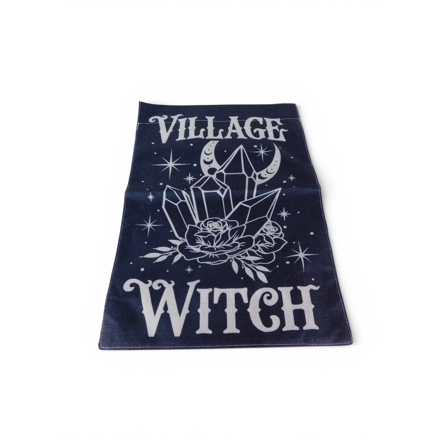 Village Witch Black Garden Flag 18x12 Moon Crystals Roses Gothic Witchy Decor