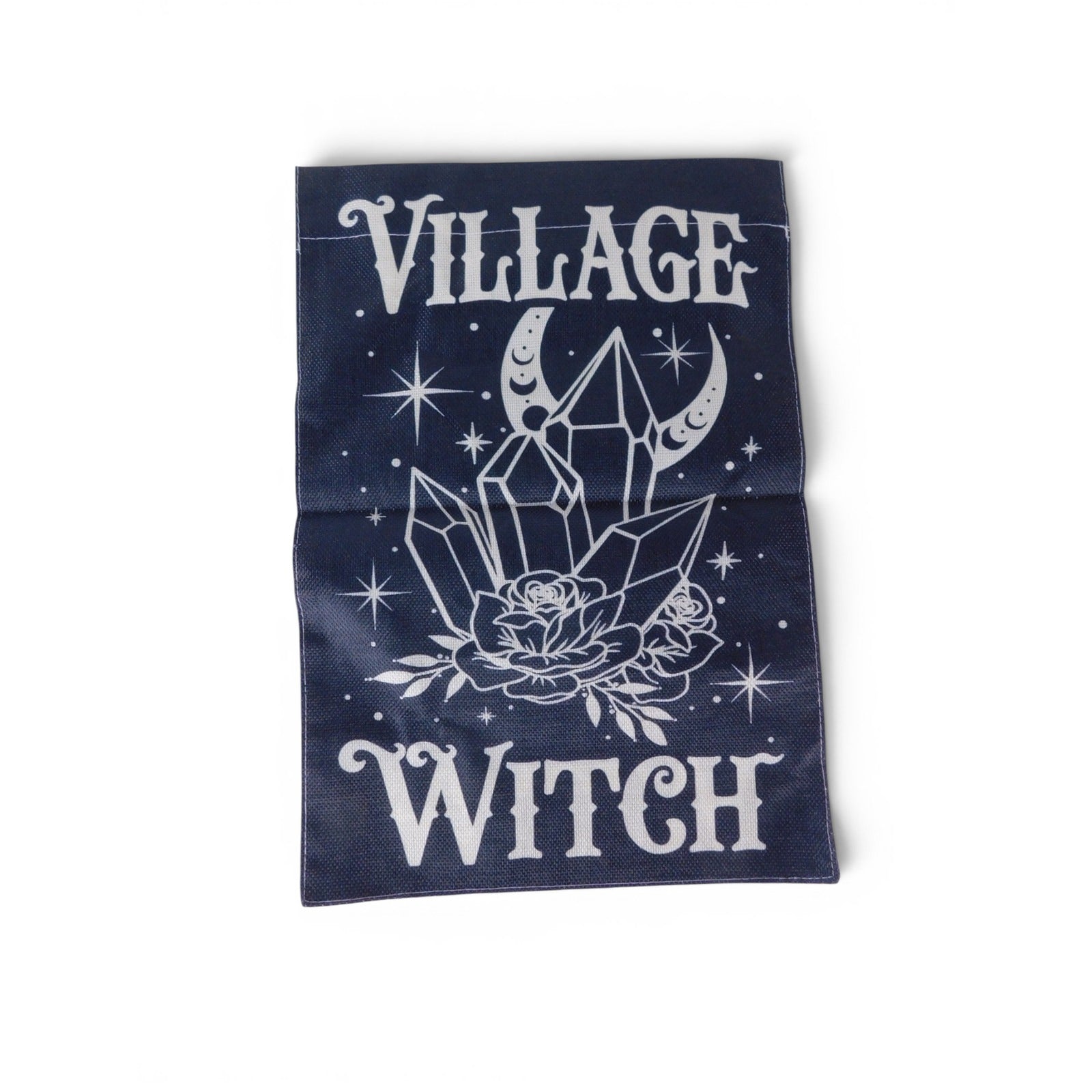 Village Witch Black Garden Flag 18x12 Moon Crystals Roses Gothic Witchy Decor
