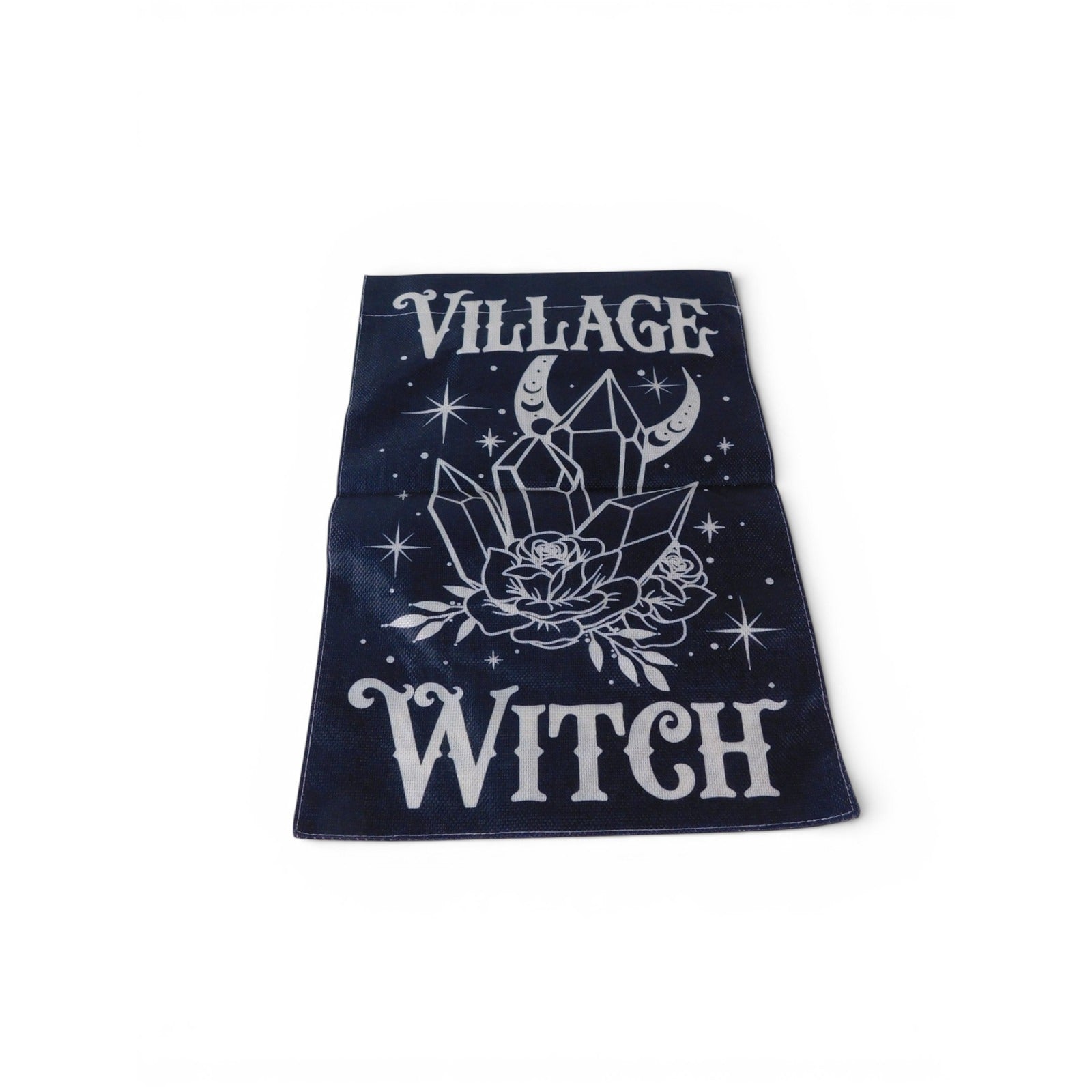 Village Witch Black Garden Flag 18x12 Moon Crystals Roses Gothic Witchy Decor