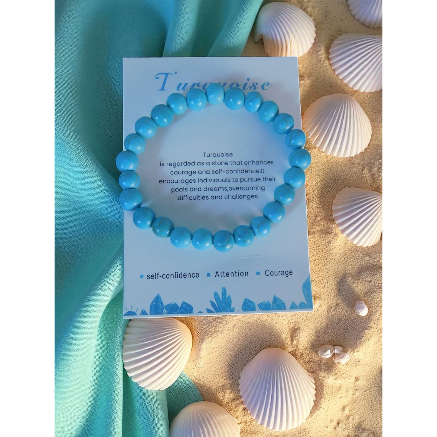 Turquoise Bead Bracelet Stretch Unisex Self-Confidence Courage Healing Gemstone