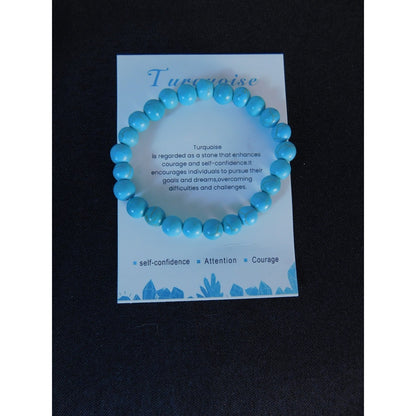 Turquoise Bead Bracelet Stretch Unisex Self-Confidence Courage Healing Gemstone