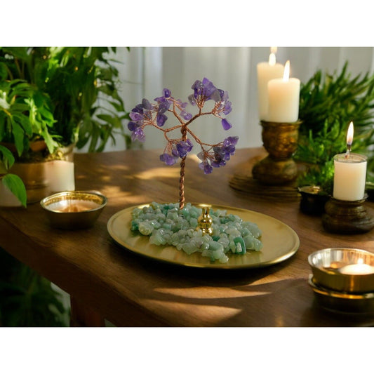 Crystal Gem Tree of Life Incense Stick Holder / Burner with Amethyst & Green Aventurine Crystals