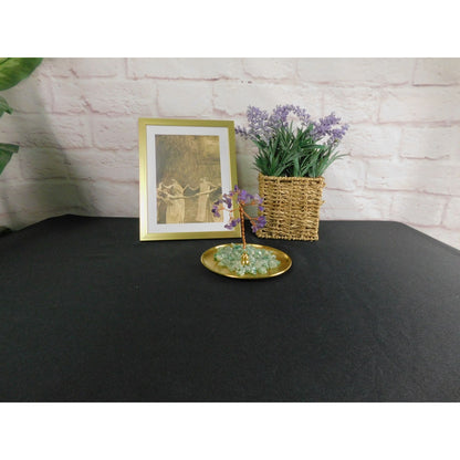 Crystal Gem Tree of Life Incense Stick Holder / Burner with Amethyst & Green Aventurine Crystals