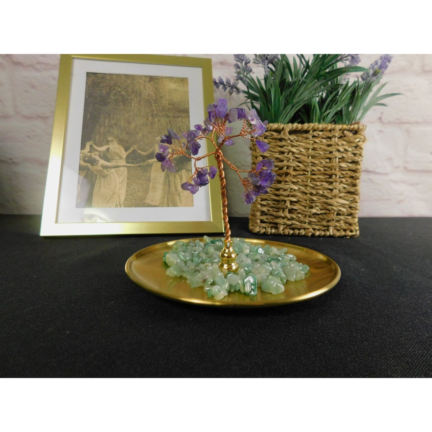 Crystal Gem Tree of Life Incense Stick Holder / Burner with Amethyst & Green Aventurine Crystals