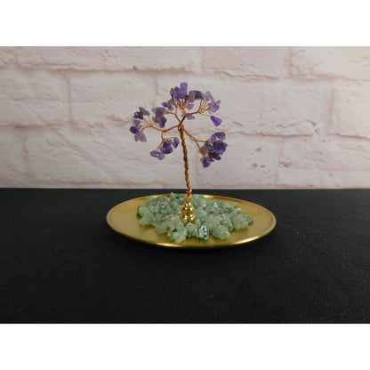Crystal Gem Tree of Life Incense Stick Holder / Burner with Amethyst & Green Aventurine Crystals