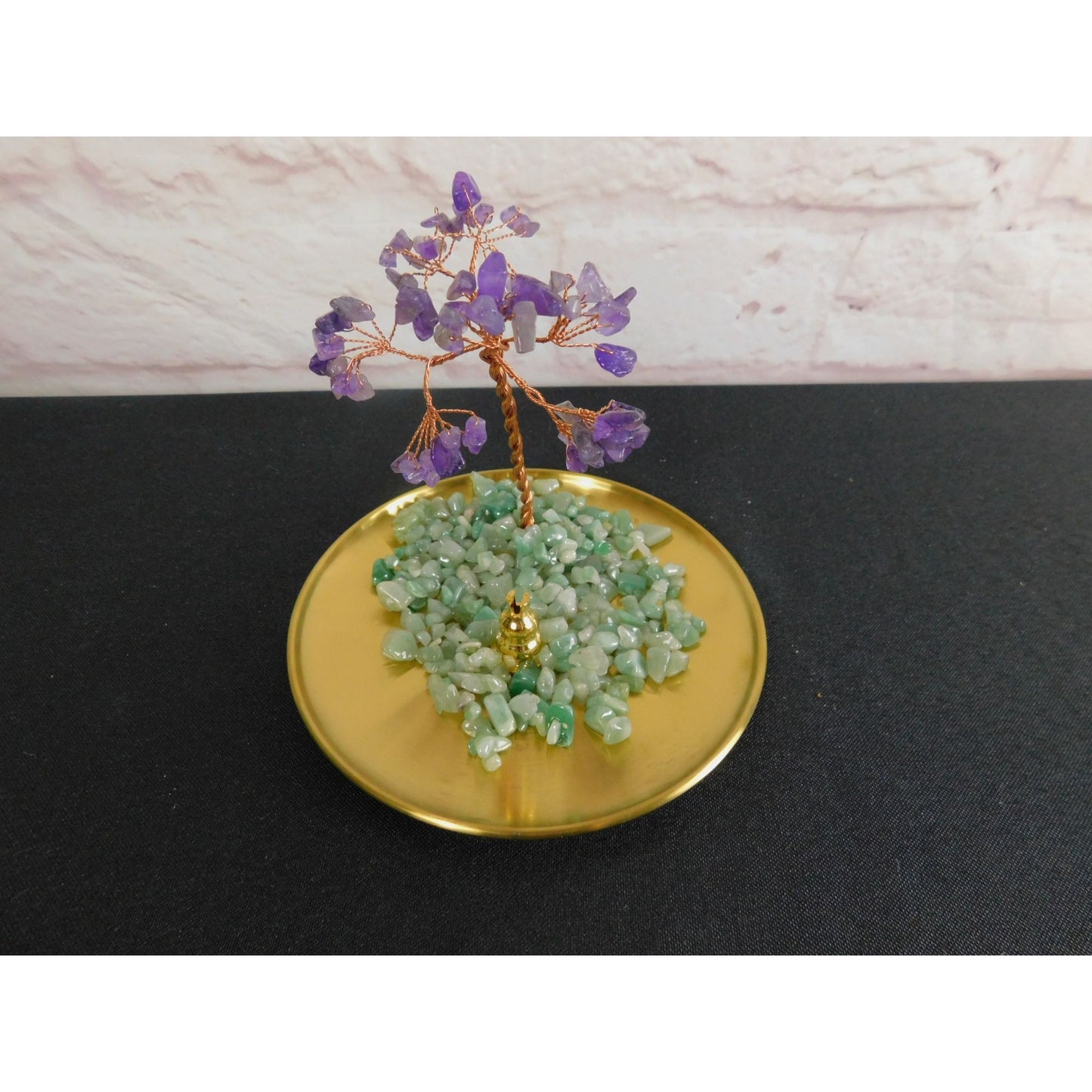 Crystal Gem Tree of Life Incense Stick Holder / Burner with Amethyst & Green Aventurine Crystals