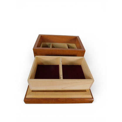 Vintage Handcrafted Wooden Jewelry Box w Removable Divider Tray