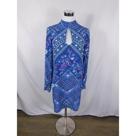 Unified Title "Express Small Blue Boho Floral Bandana Keyhole Dress