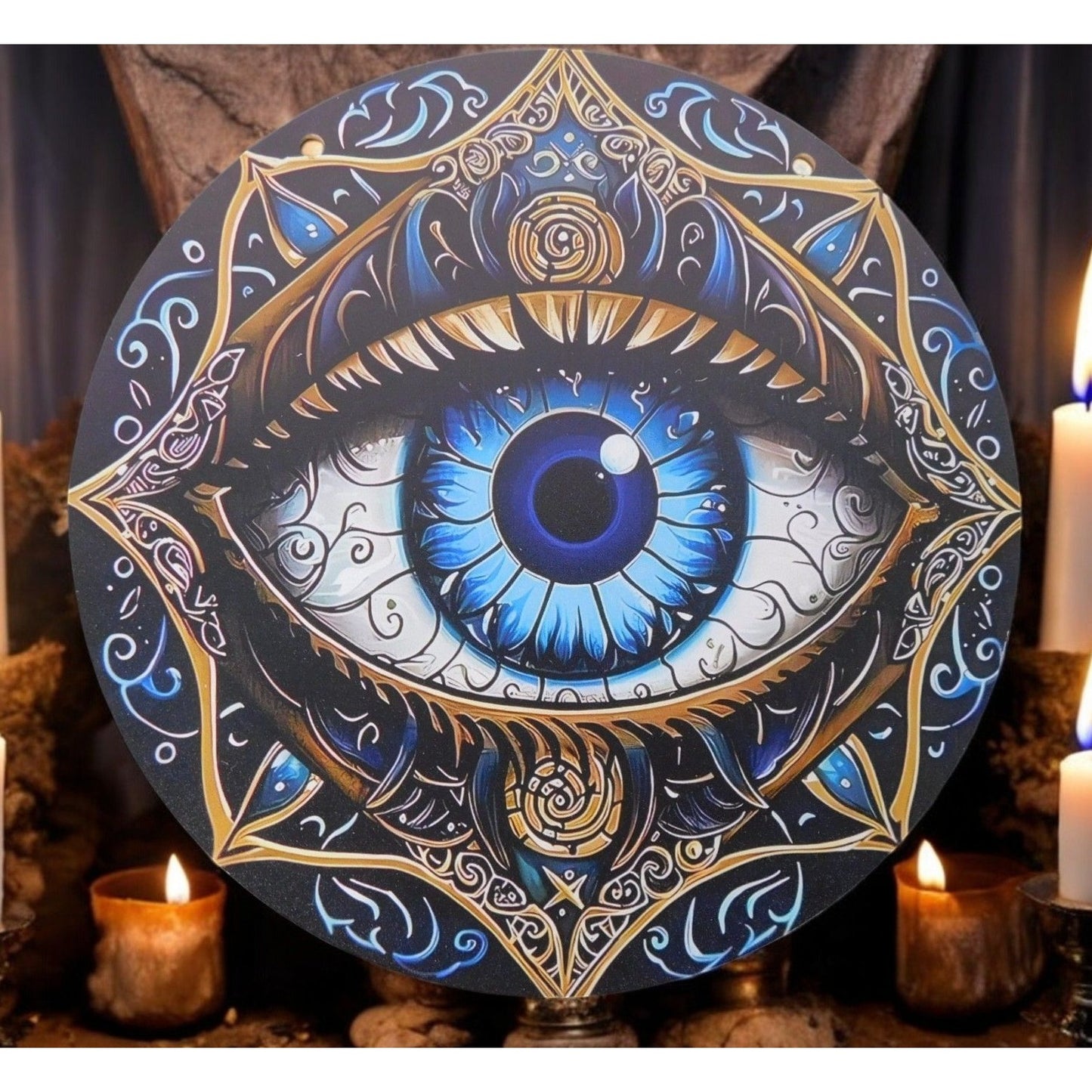 Mystical Evil Eye Wooden Wall Art 8x8 Protection Decor Boho Witchy