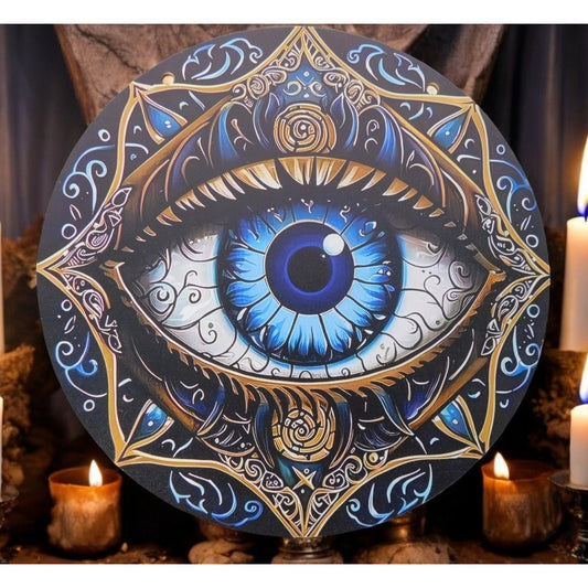 Mystical Evil Eye Wooden Wall Art 8x8 Protection Decor Boho Witchy