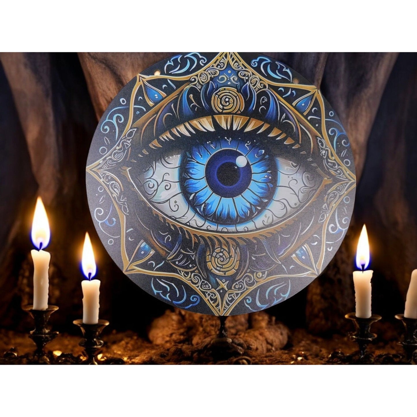 Mystical Evil Eye Wooden Wall Art 8x8 Protection Decor Boho Witchy