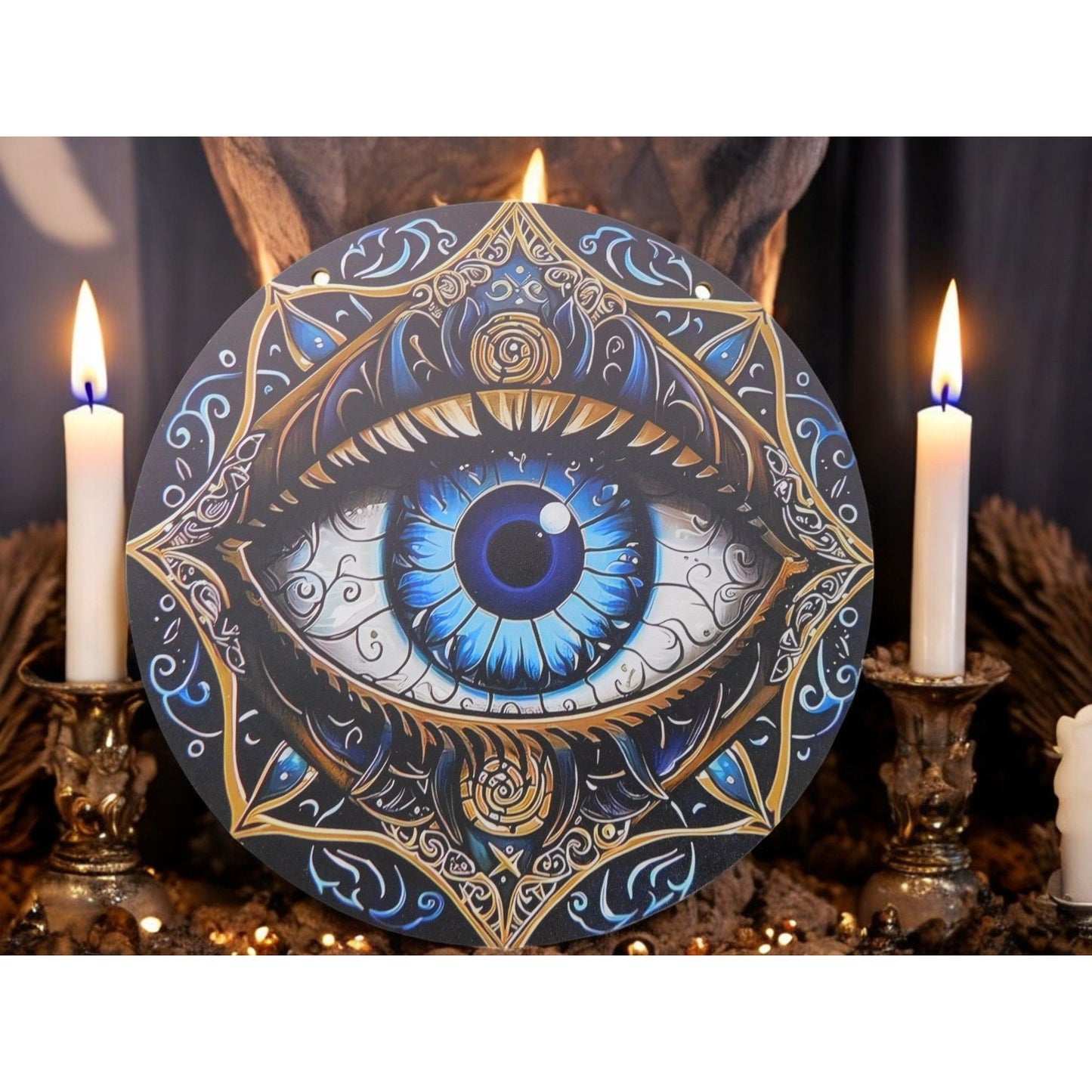 Mystical Evil Eye Wooden Wall Art 8x8 Protection Decor Boho Witchy
