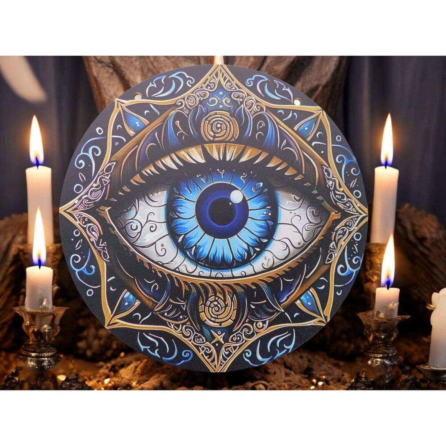 Mystical Evil Eye Wooden Wall Art 8x8 Protection Decor Boho Witchy