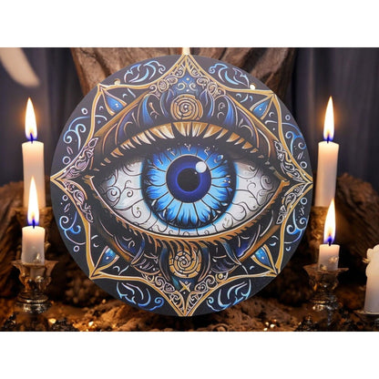 Mystical Evil Eye Wooden Wall Art 8x8 Protection Decor Boho Witchy