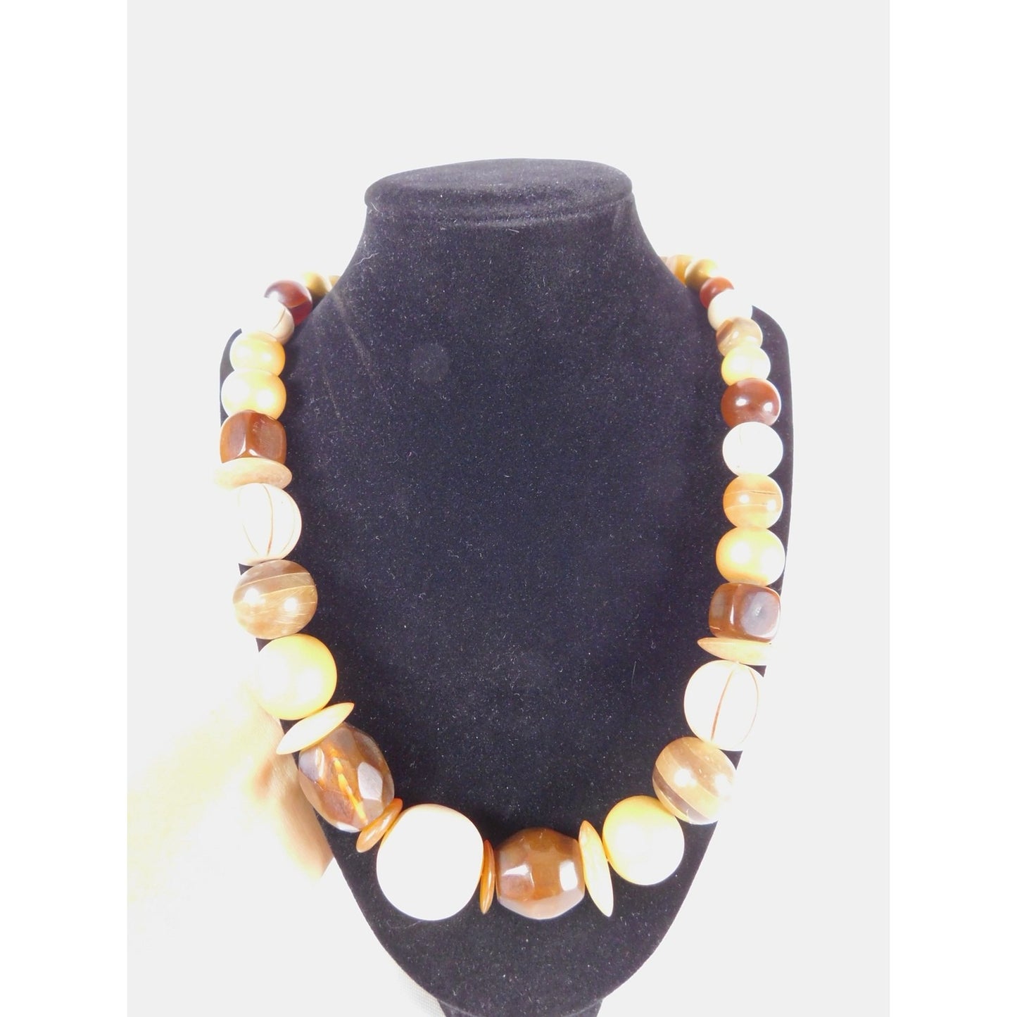 Vintage Chunky Bead Necklace Brown Cream Gold Oversized Statement Retro Jewelry