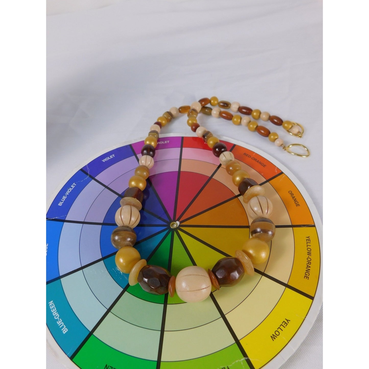 Vintage Chunky Bead Necklace Brown Cream Gold Oversized Statement Retro Jewelry