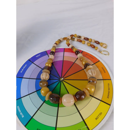 Vintage Chunky Bead Necklace Brown Cream Gold Oversized Statement Retro Jewelry