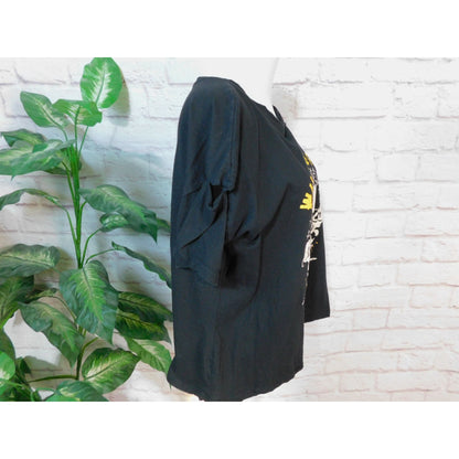 Wild And Free Death Soul Skull Graphic Black T-Shirt Women L Black Cold Shoulder