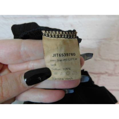 Wild And Free Death Soul Skull Graphic Black T-Shirt Women L Black Cold Shoulder