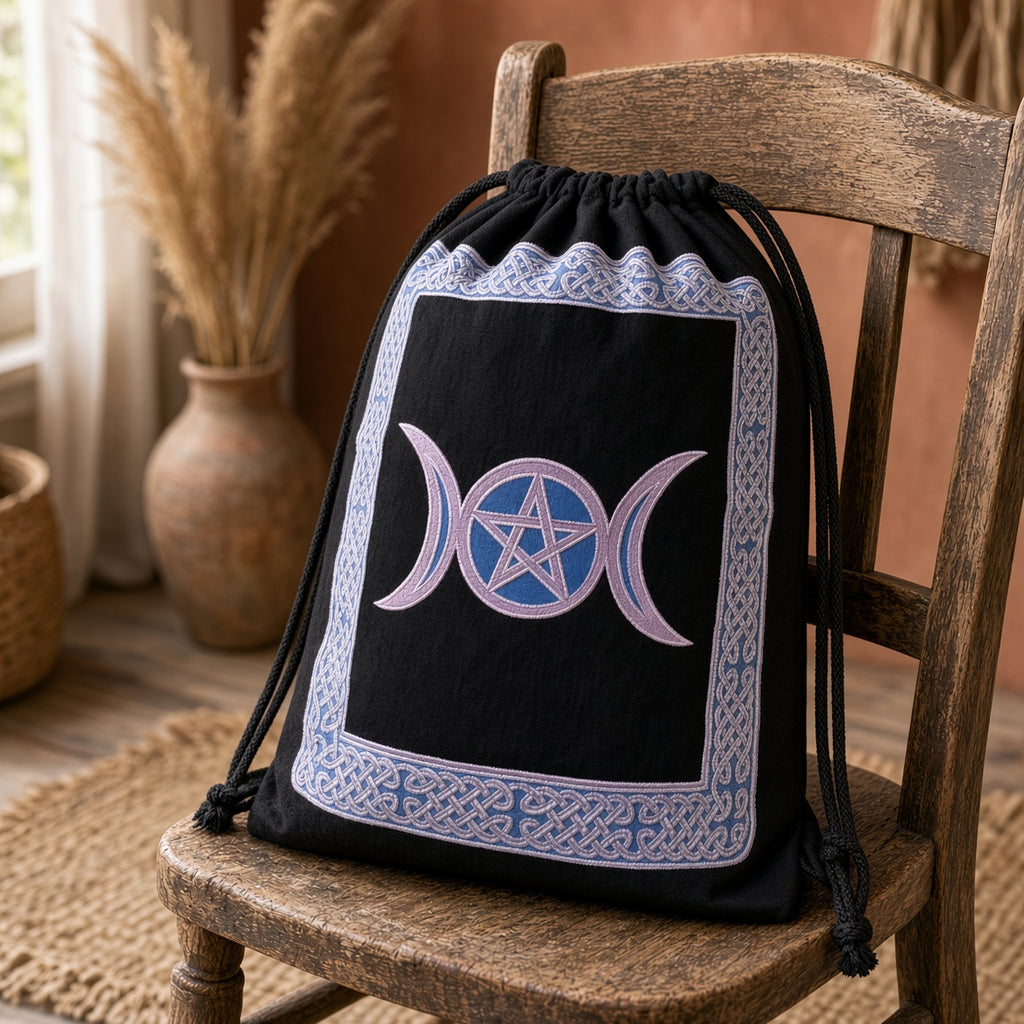 Triple Moon Drawstring Backpack 18" Cotton Cinch Bag