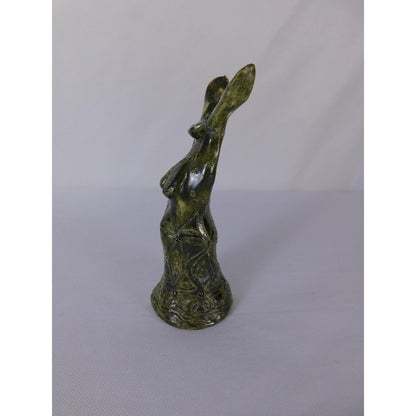Handmade Green Ceramic Goddess Statue Miniature Folk Art Sculpture Signed AK