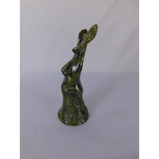 Handmade Green Ceramic Goddess Statue Miniature Folk Art Sculpture Signed AK