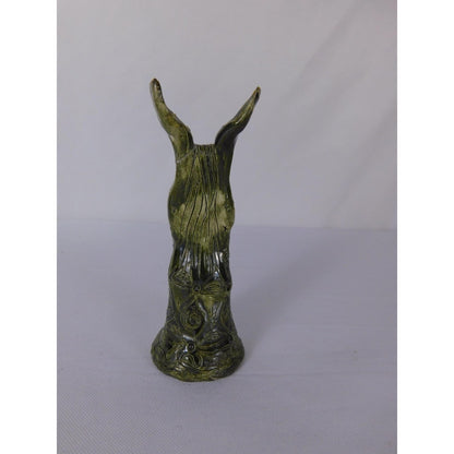 Handmade Green Ceramic Goddess Statue Miniature Folk Art Sculpture Signed AK