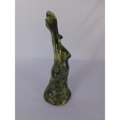 Handmade Green Ceramic Goddess Statue Miniature Folk Art Sculpture Signed AK