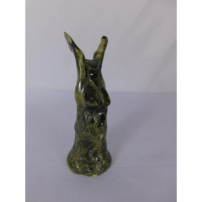 Handmade Green Ceramic Goddess Statue Miniature Folk Art Sculpture Signed AK