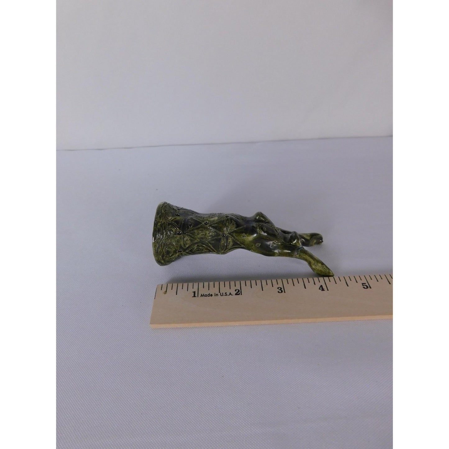 Handmade Green Ceramic Goddess Statue Miniature Folk Art Sculpture Signed AK