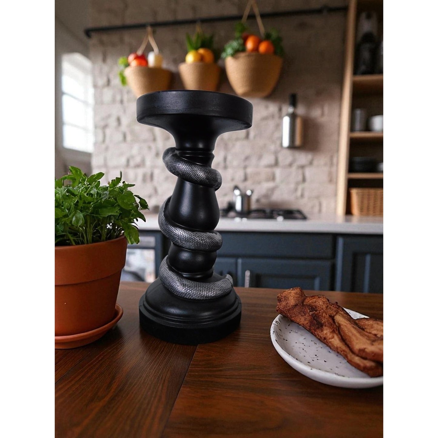 Black Snake Candle Holder Decorative Gothic Serpent Statue Home Decor Table Top