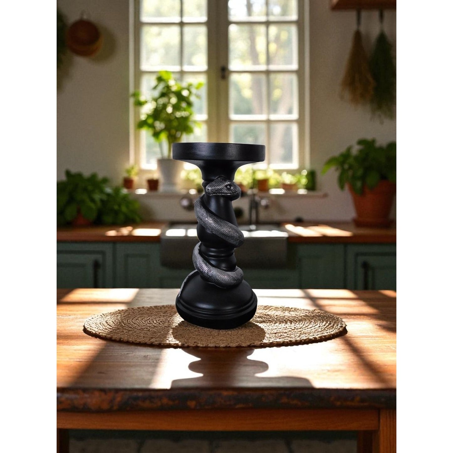 Black Snake Candle Holder Decorative Gothic Serpent Statue Home Decor Table Top