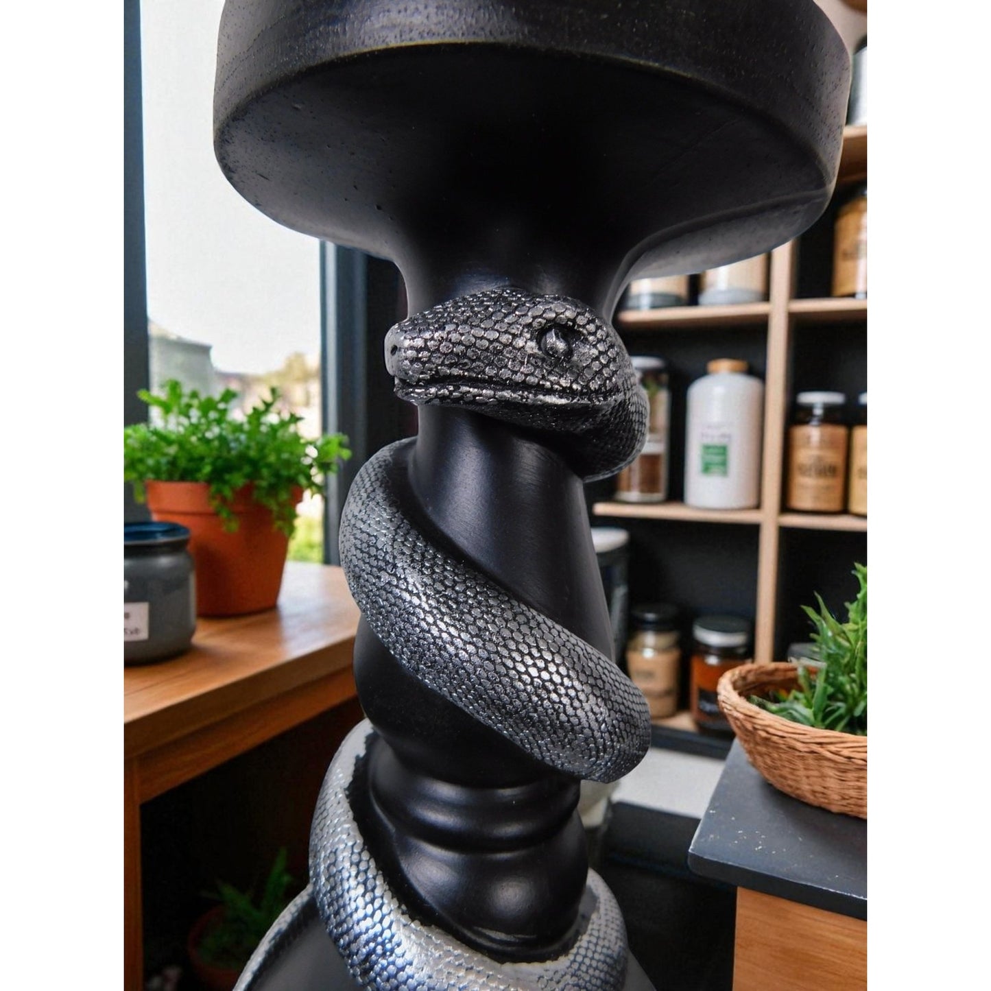 Black Snake Candle Holder Decorative Gothic Serpent Statue Home Decor Table Top