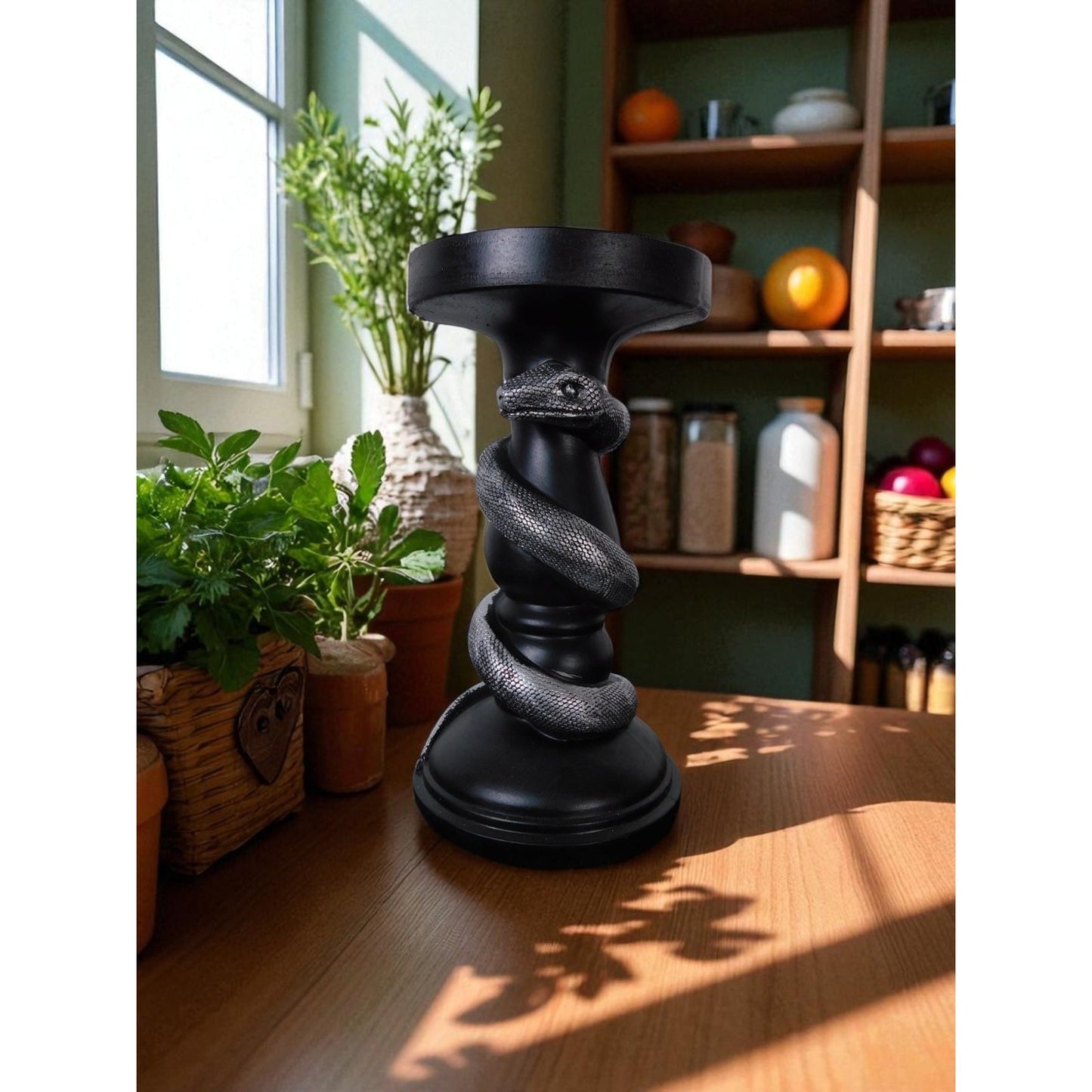 Black Snake Candle Holder Decorative Gothic Serpent Statue Home Decor Table Top