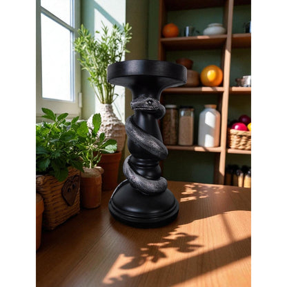 Black Snake Candle Holder Decorative Gothic Serpent Statue Home Decor Table Top