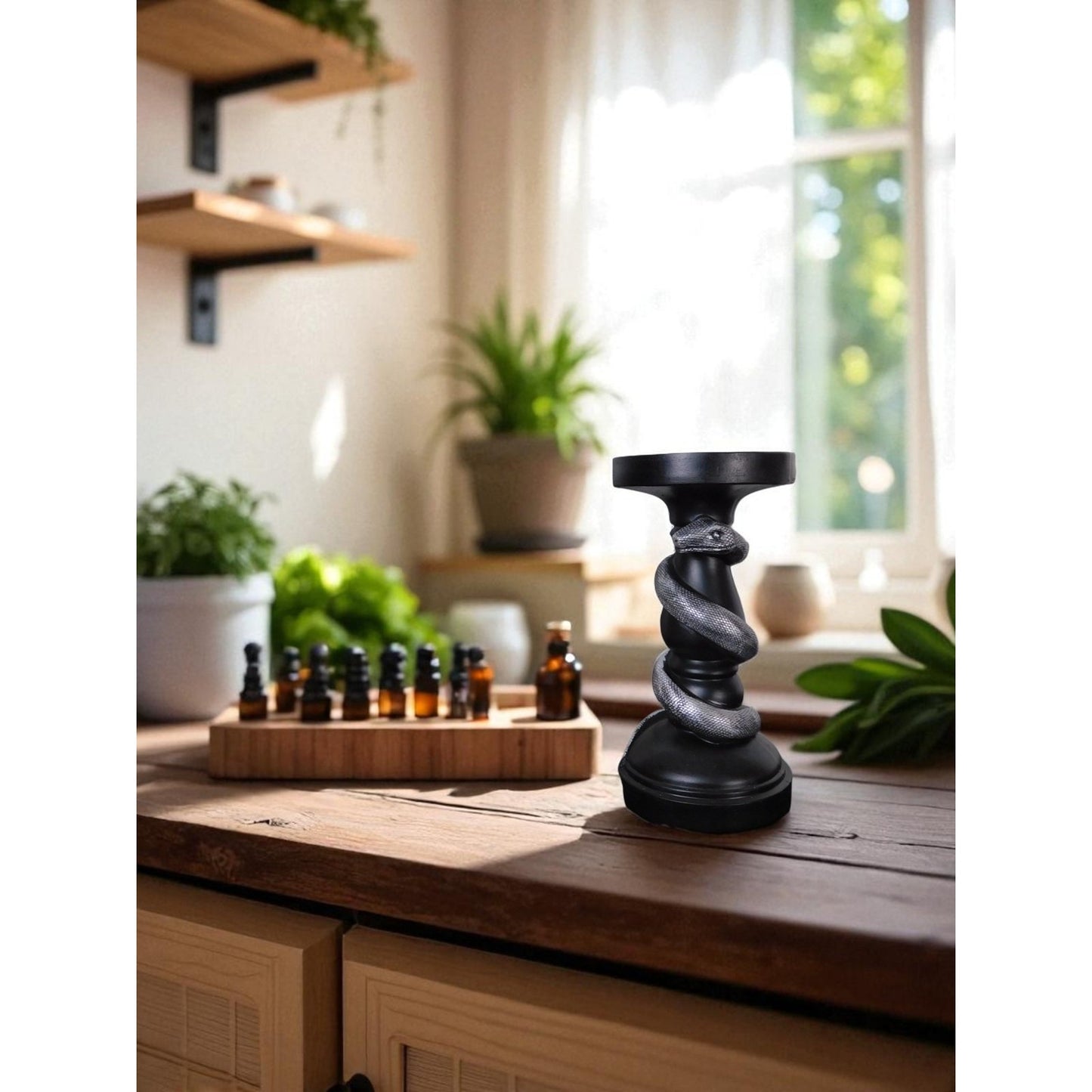 Black Snake Candle Holder Decorative Gothic Serpent Statue Home Decor Table Top
