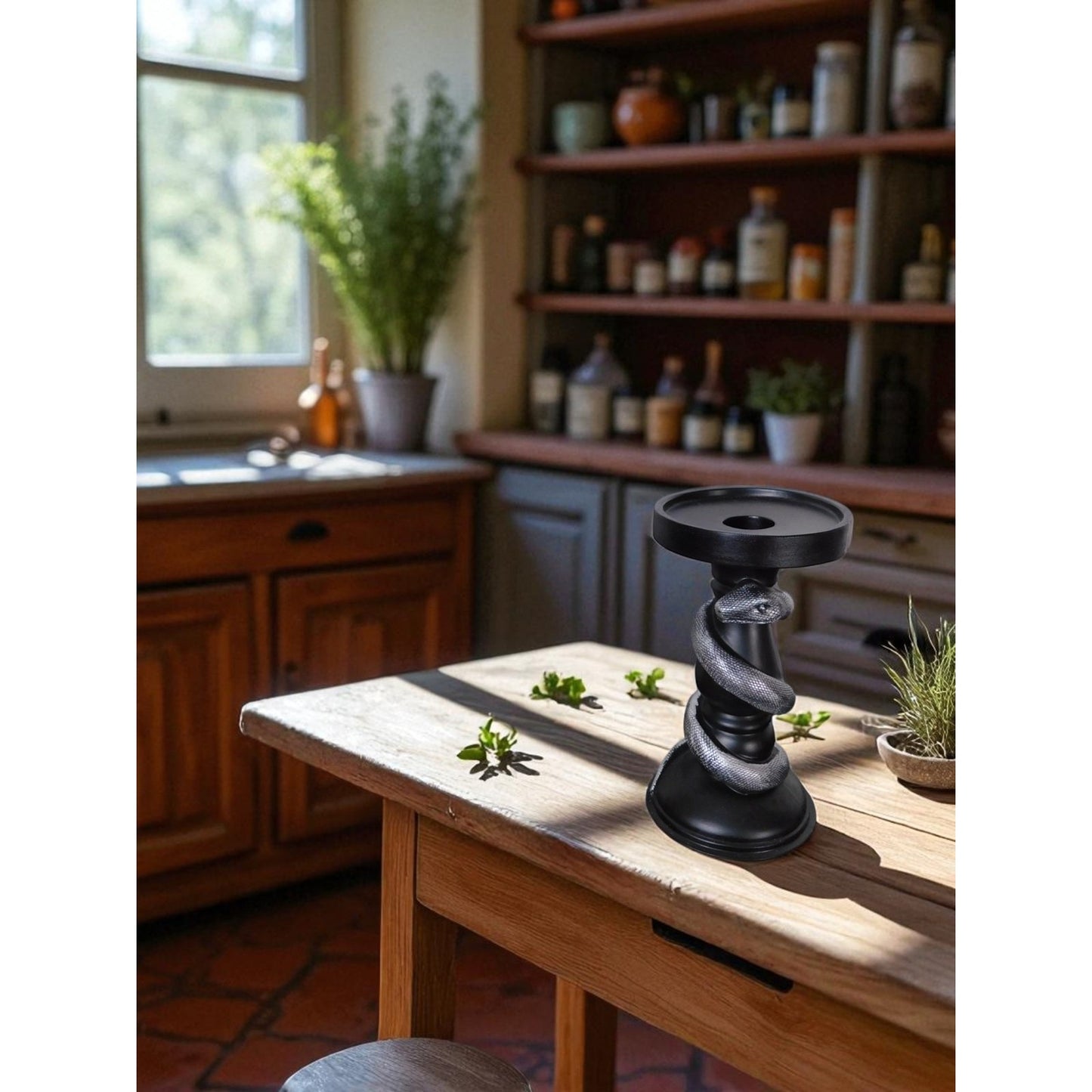 Black Snake Candle Holder Decorative Gothic Serpent Statue Home Decor Table Top