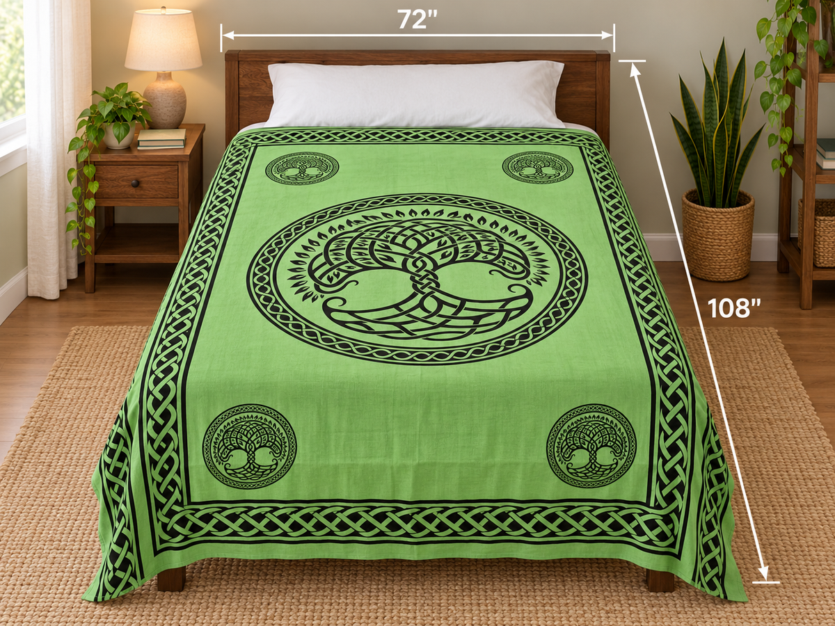 Green Tree of Life Cotton Tapestry, 72 x 108 in