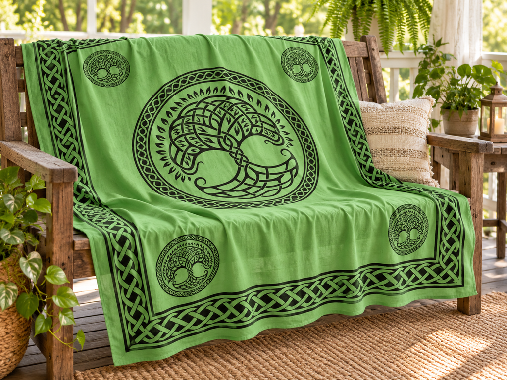 Green Tree of Life Cotton Tapestry, 72 x 108 in
