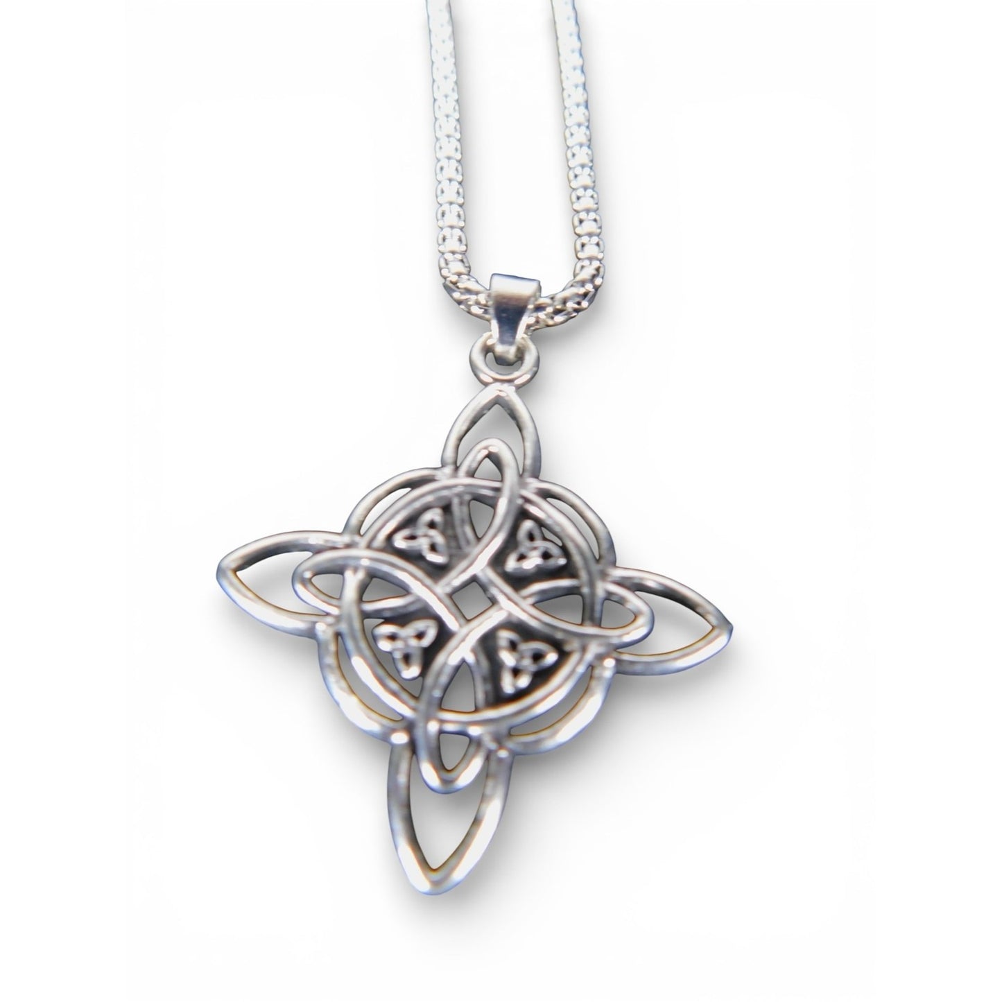 Celtic Knot Pendant Necklace Silver Tone Chain Lobster Clasp Symbolic Jewelry