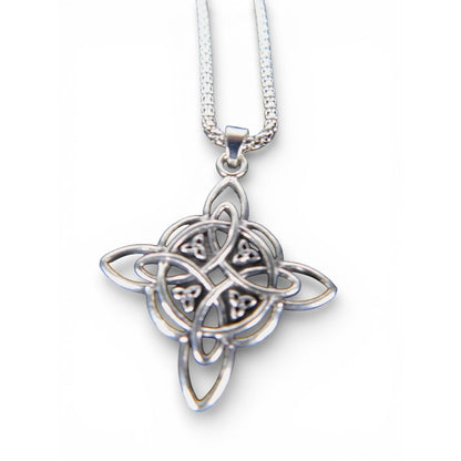 Celtic Knot Pendant Necklace Silver Tone Chain Lobster Clasp Symbolic Jewelry