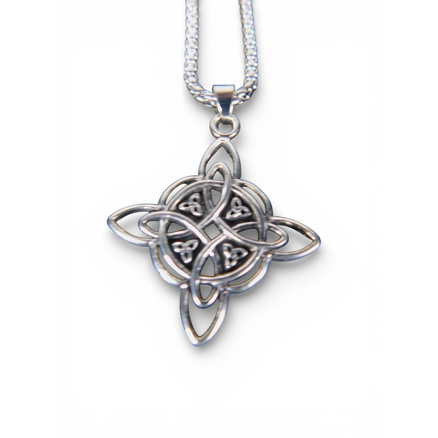Celtic Knot Pendant Necklace Silver Tone Chain Lobster Clasp Symbolic Jewelry