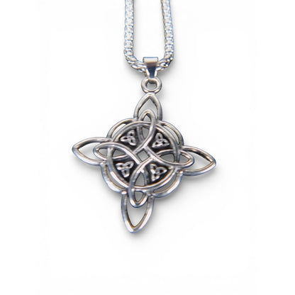 Celtic Knot Pendant Necklace Silver Tone Chain Lobster Clasp Symbolic Jewelry