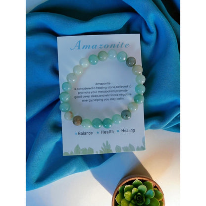Amazonite Bracelet Healing Crystal Beads Calming Energy Balance Health Jewelry