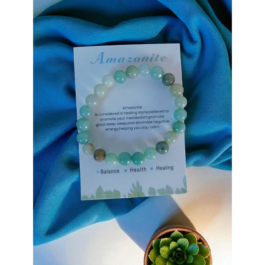 Amazonite Bracelet Healing Crystal Beads Calming Energy Balance Health Jewelry
