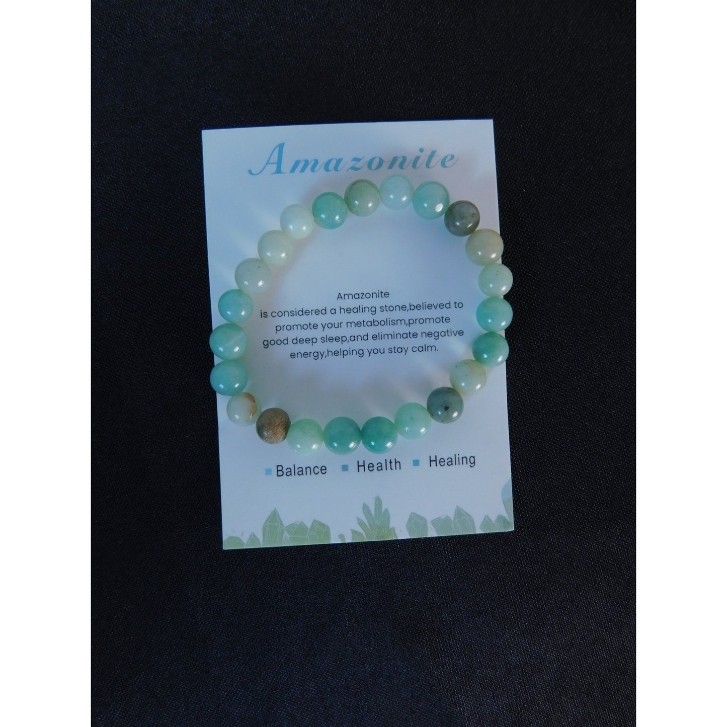 Amazonite Bracelet Healing Crystal Beads Calming Energy Balance Health Jewelry