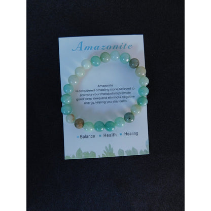 Amazonite Bracelet Healing Crystal Beads Calming Energy Balance Health Jewelry