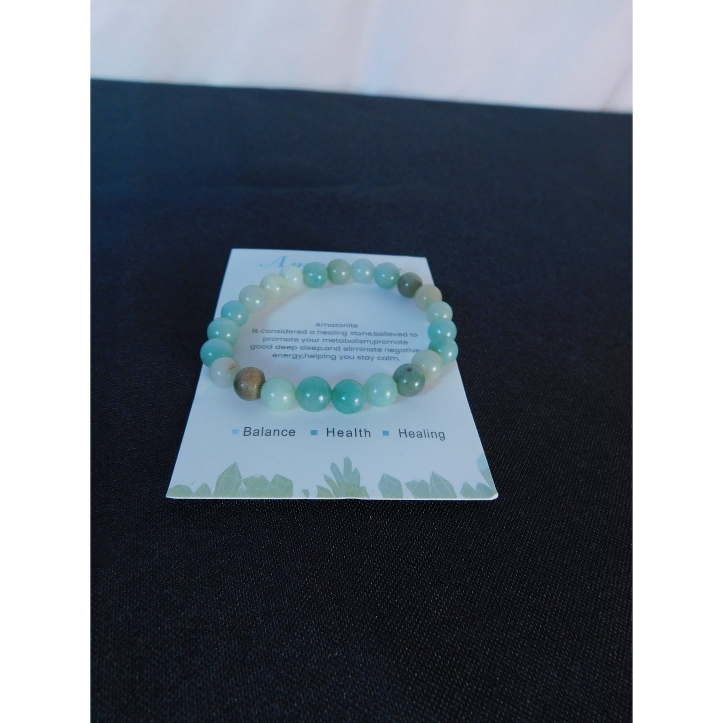 Amazonite Bracelet Healing Crystal Beads Calming Energy Balance Health Jewelry